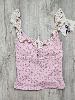 New Blogilates Ruffle Lace Up Athletic Tank Top